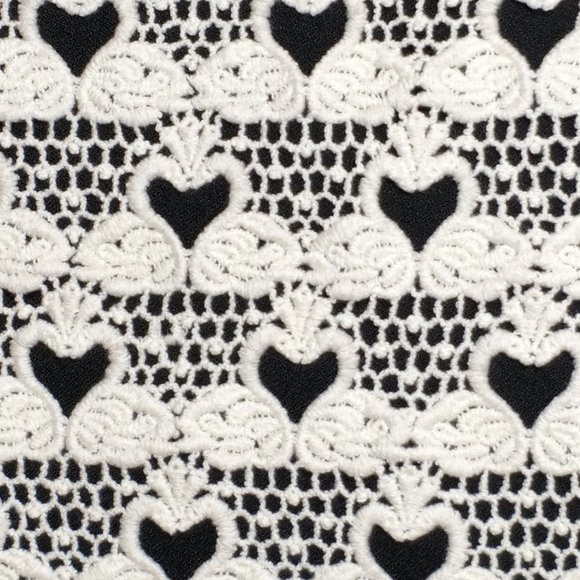 Swans & Hearts Pattern Crochet Lace Overlay Dress S Black White - Picture 2 of 5